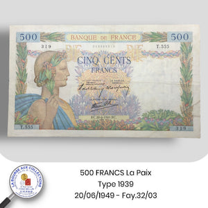 500 FRANCS La Paix, type 1939 - 20/06/1940 - Fay.32/03