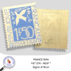 1934 - Y&T N° 294 - Colombe de la Paix - Neuf * / avec signature Jean-François BRUN