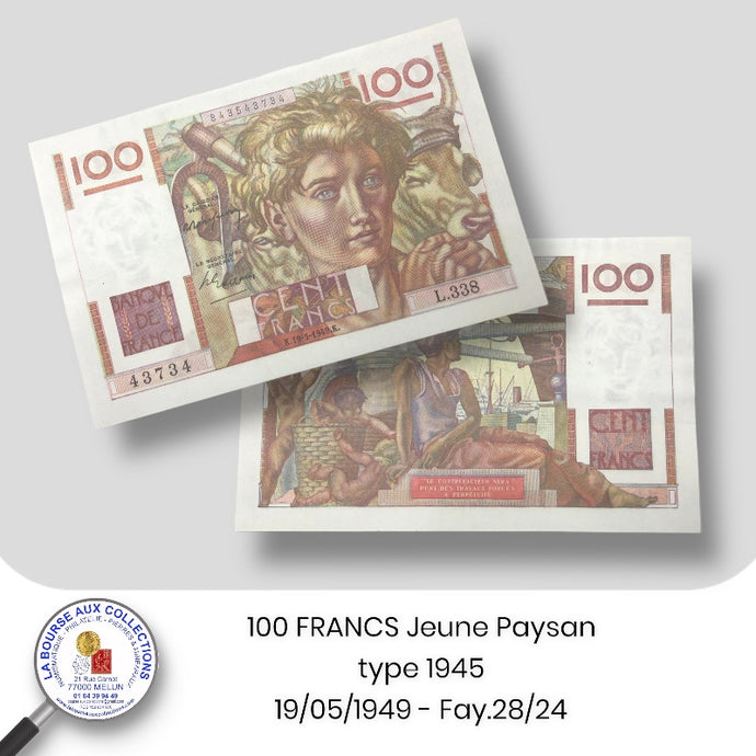 100 FRANCS Jeune Paysan type 1945 - 19/05/1949 - Fay.28/24 - NEUF/UNC