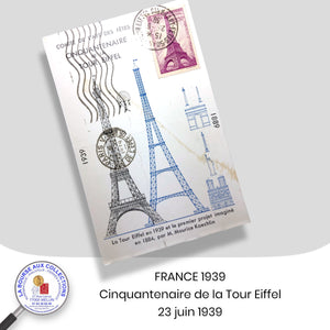FRANCE 1939 - Y&T 429 sur carte postale - CINQUANTENAIRE DE LA TOUR EIFFEL