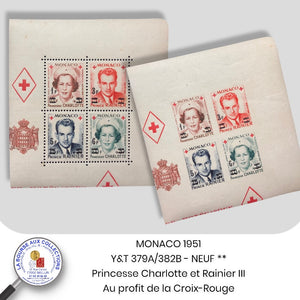 MONACO 1951 - Y&T 379A/382B - Princesse Charlotte et Rainier III, au profit de la Croix-Rouge - NEUF **