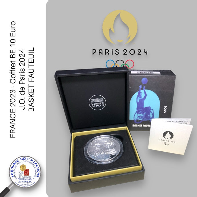 10 euro FRANCE 2023 - J.O. de Paris 2024 - Jeux paralympiques - BASKET FAUTEUIL - Coffret BE