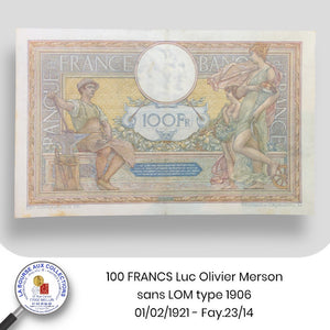 100 FRANCS Luc Olivier Merson sans LOM type 1906 - 01/02/1921 - Fay.23/14