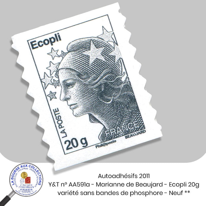 2011 - Autoadhésifs - Y&T n° AA591a - Marianne de Beaujard - Ecopli 20g- variété sans bandes de phosphore - Neuf **