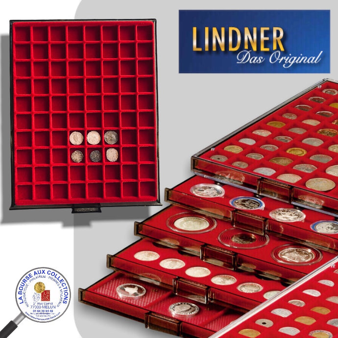 Lindner - BOX MONNAIES empilable - 80 cases carrées pour monnaies jusqu'à Ø 24 mm