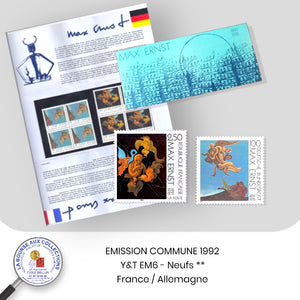 FRANCE 1991 - Emission commune Pochette France-Allemagne - Y&T EM6 - Max Ernst - Neufs **