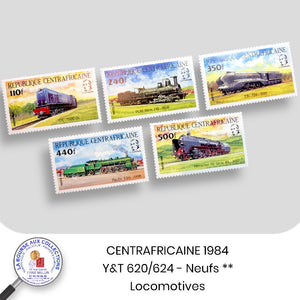 CENTRAFRICAINE 1984 - Y&T 620/624 - Locomotives - Neuf **