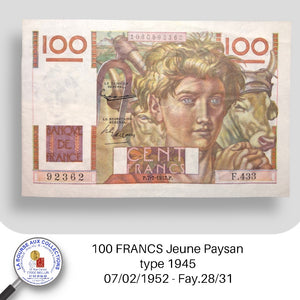 100 FRANCS Jeune Paysan type 1945 - 07/02/1952 - Fay.28/31