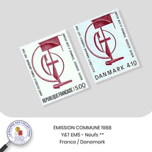 FRANCE 1988 - Emission commune France-Danemark - Y&T EM5 - Robert Jacobsen - Neufs **
