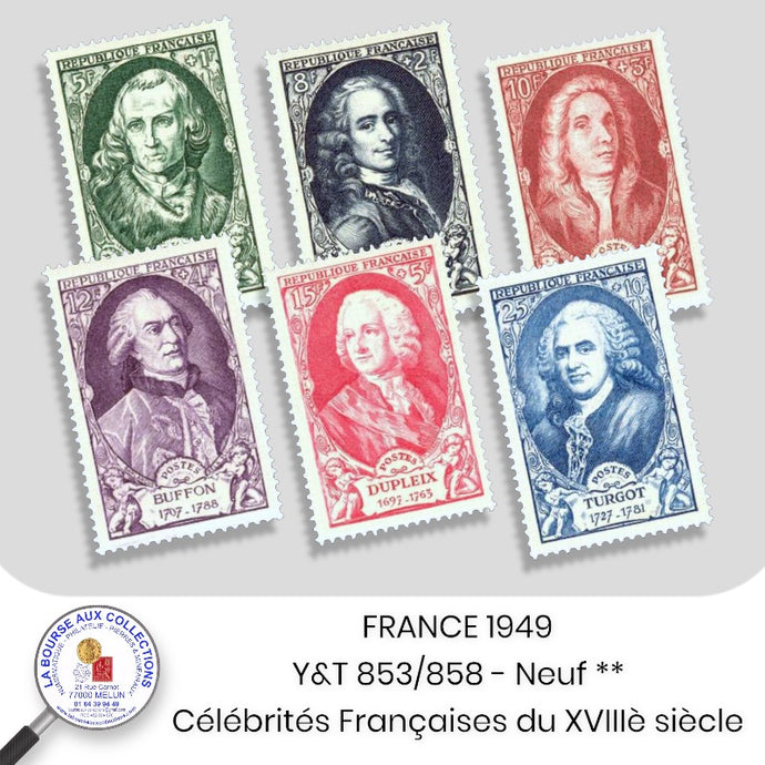 1949 - Y&T 853/858 - Célébrités Françaises du XVIIIème siècle  -  Neufs **