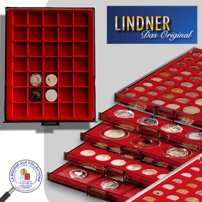 Lindner - BOX MONNAIES empilable - 35 cases carrées pour monnaies jusqu'à Ø 36 mm
