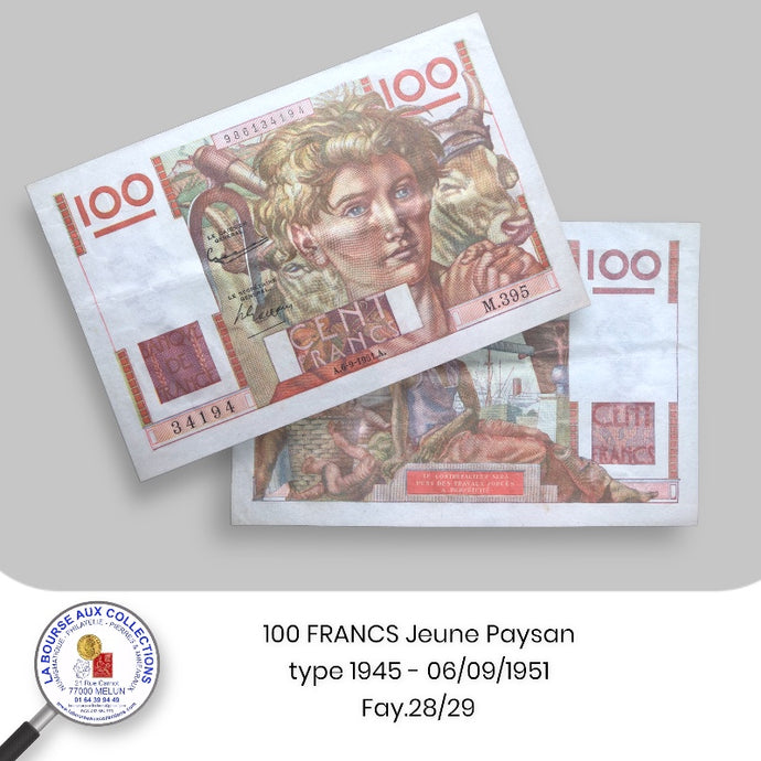 100 FRANCS Jeune Paysan type 1945 - 06/09/1951 - Fay.28/29