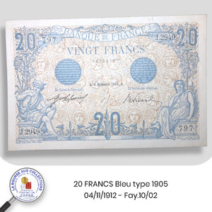 20 FRANCS Bleu type 1905 - 04/11/1912 - Fay.10/02