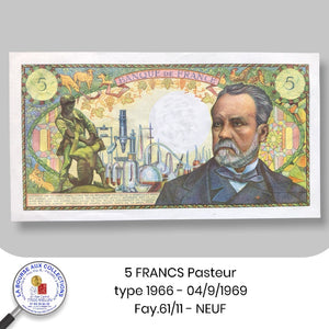 5 FRANCS Pasteur type 1966 - 04/9/1969. Fay.61/11 - NEUF / UNC
