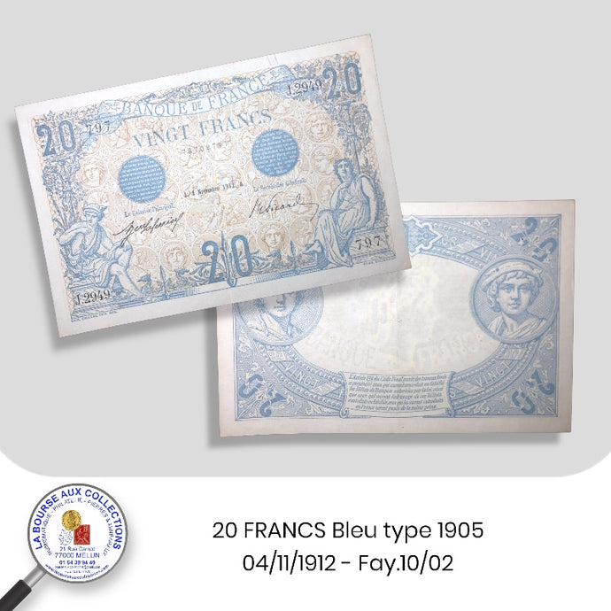 20 FRANCS Bleu type 1905 - 04/11/1912 - Fay.10/02