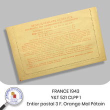 Charger l&#39;image dans la galerie, FRANCE 1942 - Y&amp;T 521 CLPP 1 - Entier postal 3 F. orange Maréchal Pétain
