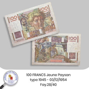 100 FRANCS Jeune Paysan type 1945 - 03/12/1953. Fay.28/40