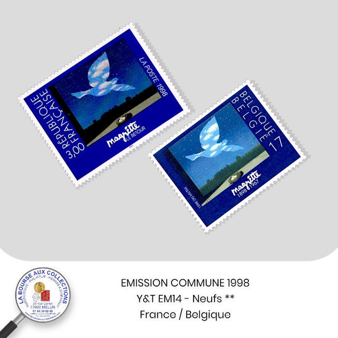 FRANCE 1998 - Emission commune France-Belgique - Y&T EM14 - Centenaire de la naissance du peintre René Magritte - Neufs **