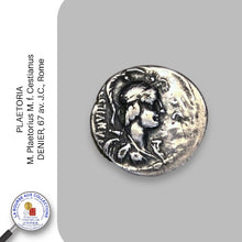 Charger l&#39;image dans la galerie, PLAETORIA - M. Plaetorius M. f. Cestianus - DENIER, 67 av. J.C., Rome
