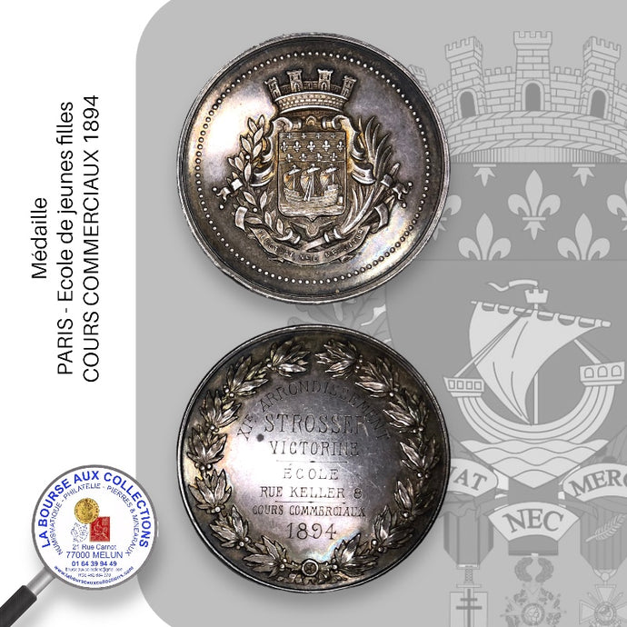 Médaille - PARIS - Ecole de jeunes filles / COURS COMMERCIAUX 1894