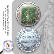 Charger l&#39;image dans la galerie, Monnaie de nécessité - 5 C. type semeuse - Vert -  1920 -Timbre-Monnaie - CREDIT LYONNAIS
