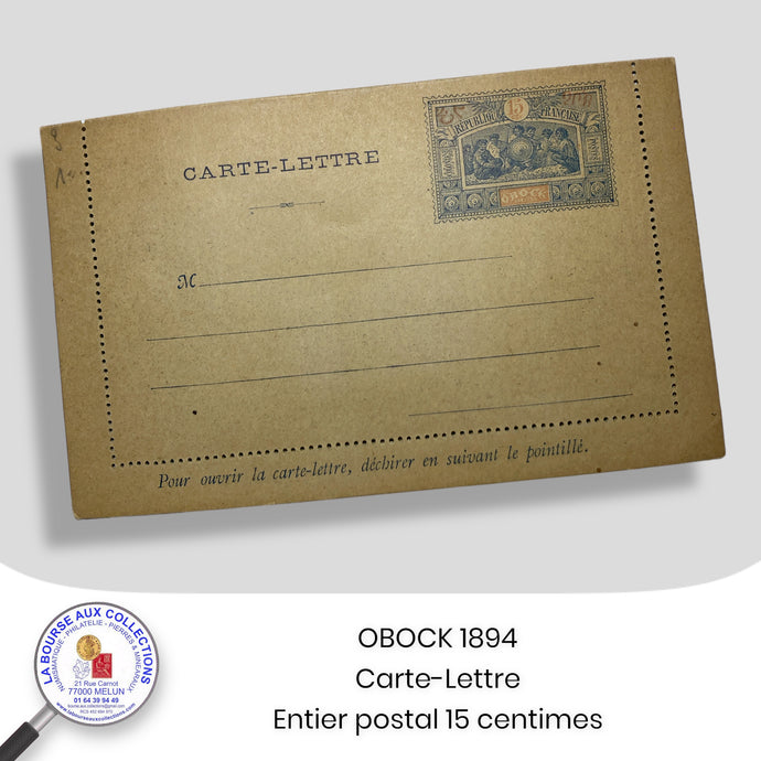 COLONIES FRANCAISES - OBOCK 1894 - Carte-lettre ENTIER POSTAL 15 C. (Y&T 52)