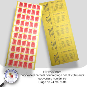 1994 - Bande de 5 carnets pour réglage des distributeurs couverture non émise -Tirage de 24 mai 1994