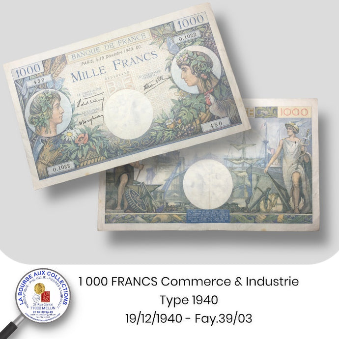 1 000 FRANCS Commerce et Industrie type 1940 – 19/12/1940 - Fay.39/03