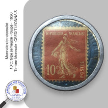 Charger l&#39;image dans la galerie, Monnaie de nécessité - 10 C. type semeuse - rouge -  1920 -Timbre-Monnaie - CREDIT LYONNAIS
