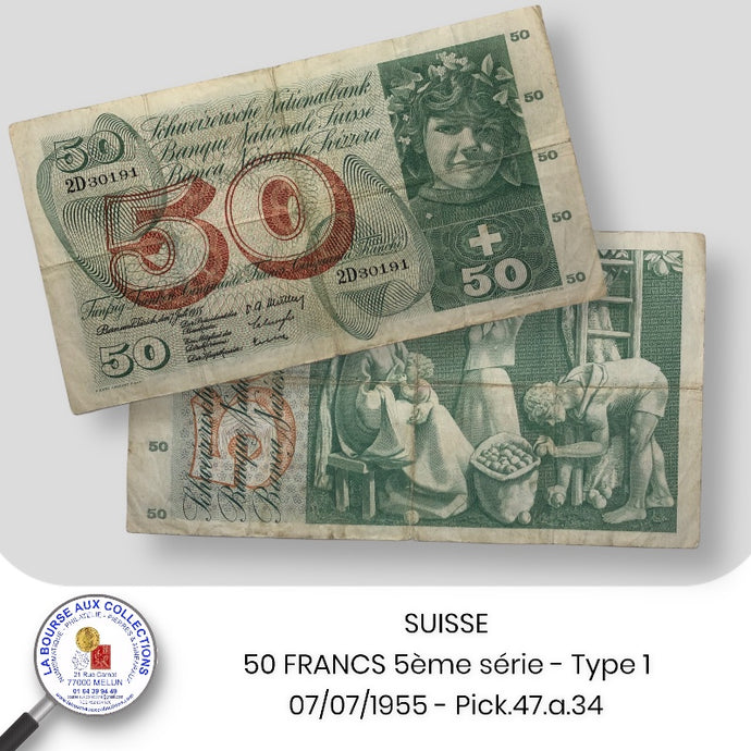 SUISSE - 50 FRANCS 5ème série - Type 1  - 07/07/1955 - Pick.47.a.34