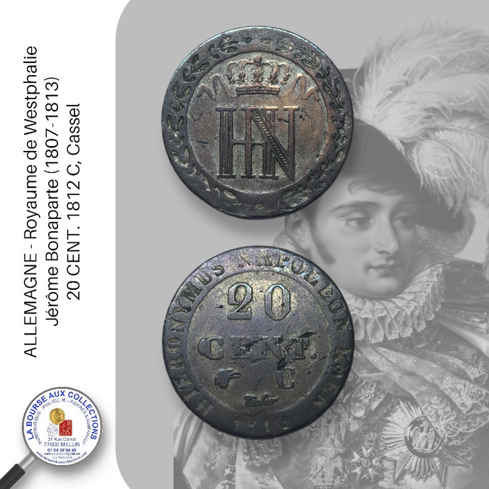 ALLEMAGNE - Royaume de Westphalie -  Jérôme Bonaparte (1807-1813) - 20 CENT. 1812 C, Cassel