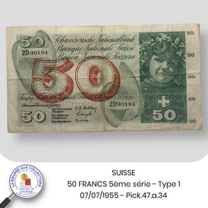 SUISSE - 50 FRANCS 5ème série - Type 1  - 07/07/1955 - Pick.47.a.34
