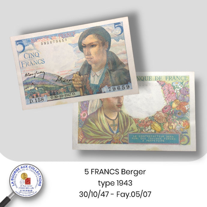 5 FRANCS Berger type 1943 - 30/10/1947 - Fay.05/07