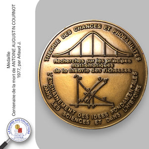 Médaille – Centenaire de la mort de ANTOINE AUGUSTIN COURNOT - 1977, par Arlaud J.