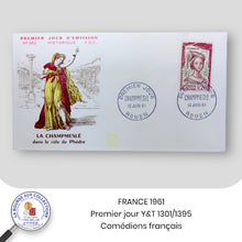 Charger l&#39;image dans la galerie, 1961 - Y&amp;T 1301/1305 sur enveloppes 1er jour - Comédiens français
