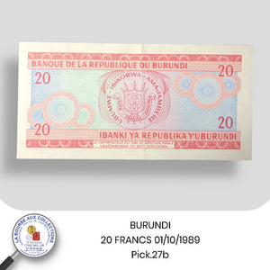 BURUNDI - 20 FRANCS 01/10/1989 - Pick.27b - NEUF / UNC