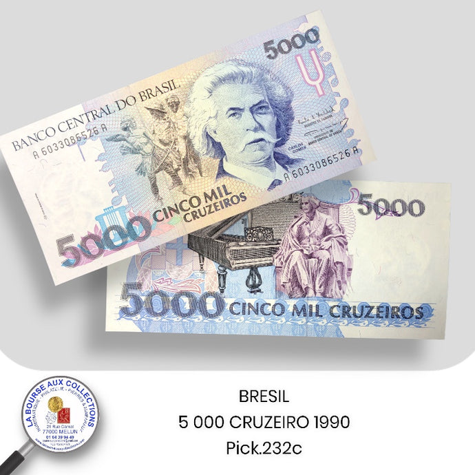 BRESIL - 5 000 CRUZEIRO 1990 - Pick.232c - NEUF / UNC