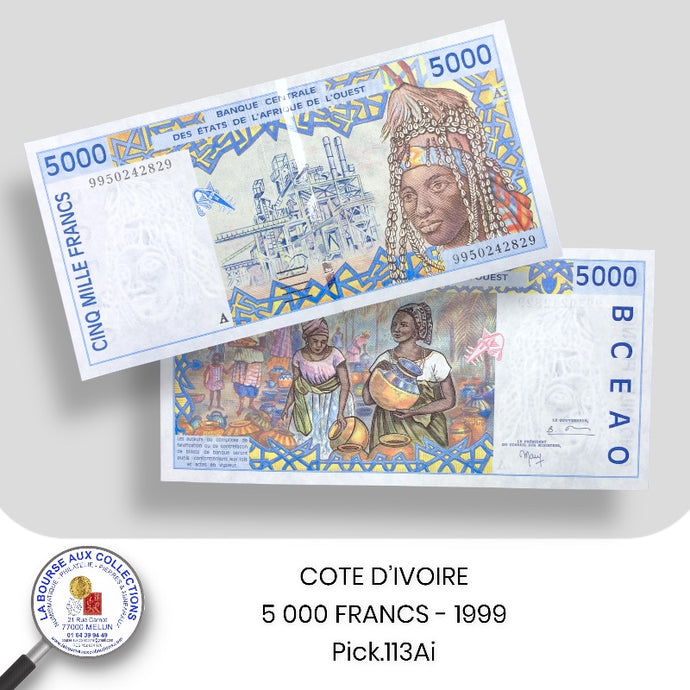 COTE D'IVOIRE - 5 000 FRANCS - 1999 - Pick.113Ai - NEUF / UNC