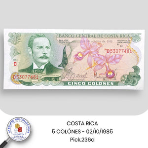 COSTA RICA - 5 COLONES - 02/10/1985 - Pick.236d - NEUF / UNC