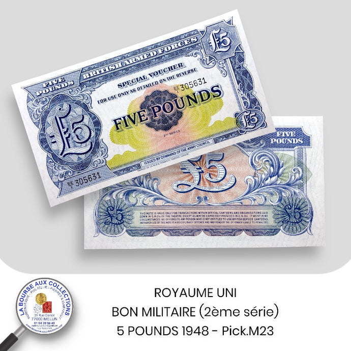 ROYAUME UNI - BON MILITAIRE (2ème série) - 5 POUNDS 1948 - Pick.M23 - NEUF/UNC