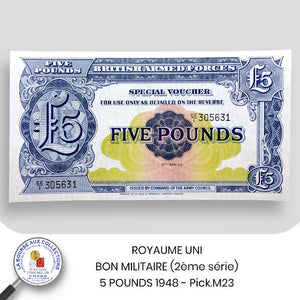 ROYAUME UNI - BON MILITAIRE (2ème série) - 5 POUNDS 1948 - Pick.M23 - NEUF/UNC