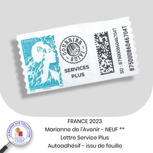 2023 - Marianne de l'Avenir - Timbre autoadhésif Lettre Service Plus - Issu de Feuille