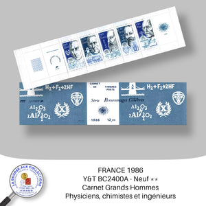 1986 - Carnet Grands Hommes BC2400A - Physiciens, chimistes et ingénieurs - Neuf **