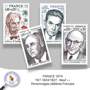 1974 - Y&T 1824/1827 - Personnages célèbres Français - Neuf **