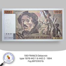 Charger l&#39;image dans la galerie, 100 FRANCS Delacroix, type 1978 442-1 &amp; 442-2 - 1994 -  Fay.69TER/01b
