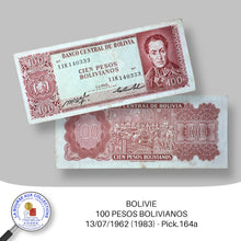 Charger l&#39;image dans la galerie, BOLIVIE - 100 PESOS BOLIVIANOS - 13/07/1962 (1983) - Pick.164a
