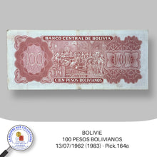 Charger l&#39;image dans la galerie, BOLIVIE - 100 PESOS BOLIVIANOS - 13/07/1962 (1983) - Pick.164a
