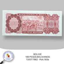 Charger l&#39;image dans la galerie, BOLIVIE - 100 PESOS BOLIVIANOS - 13/07/1962 - Pick.163a - NEUF/UNC
