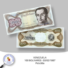 Charger l&#39;image dans la galerie, VENEZUELA - 100 BOLÍVARES 03/02/1987 - Pick.66a
