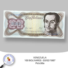 Charger l&#39;image dans la galerie, VENEZUELA - 100 BOLÍVARES 03/02/1987 - Pick.66a
